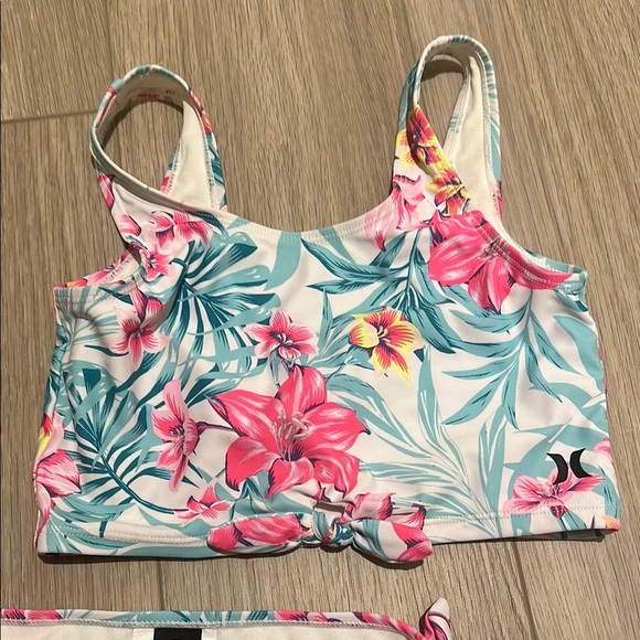 Hurley Pink and Blue Floral Bikini Swimwear girl size 8-10 - Picture 2 of 9